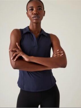 Athleta Sleeveless Polo Tank Top in Navy Blue